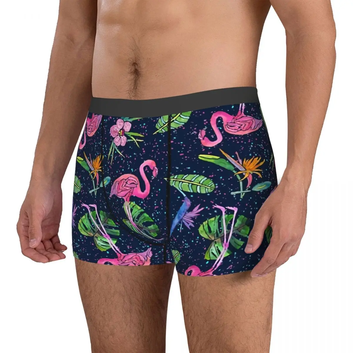 Flamingo Party Leaves Man's Boxer Briefs Underpants Highly Breathable High Quality Gift Idea 3