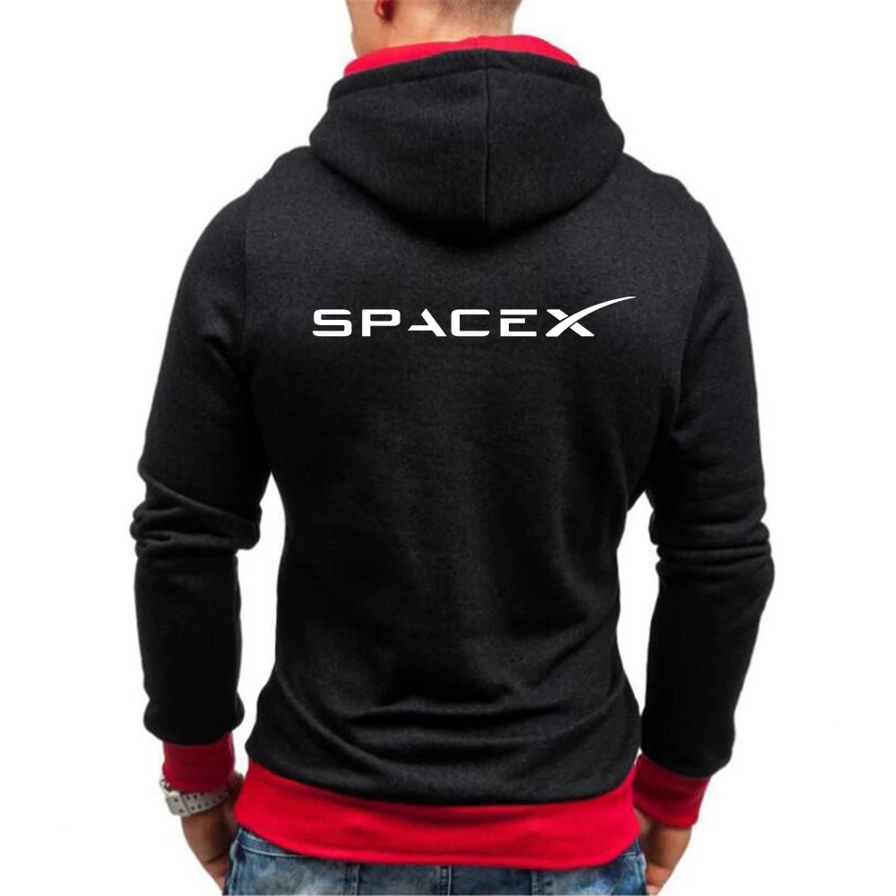 2022 New SpaceX Logo Hoodie Men's Printed Sweatshirt Fashion Casual Hoodie Contrast Color Spring Autumn Fleece Cotton Zip Jacket black sweatshirt