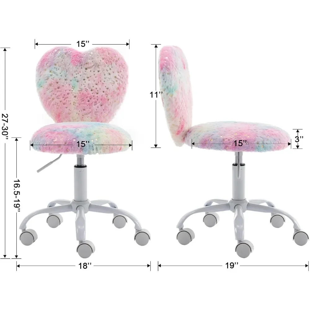 Desk Chair Faux Fur Study Chair for Teenage Girls, Adjustable Heart Shaped Kids Vanity Chair for Bedroom Reading Living Room 3