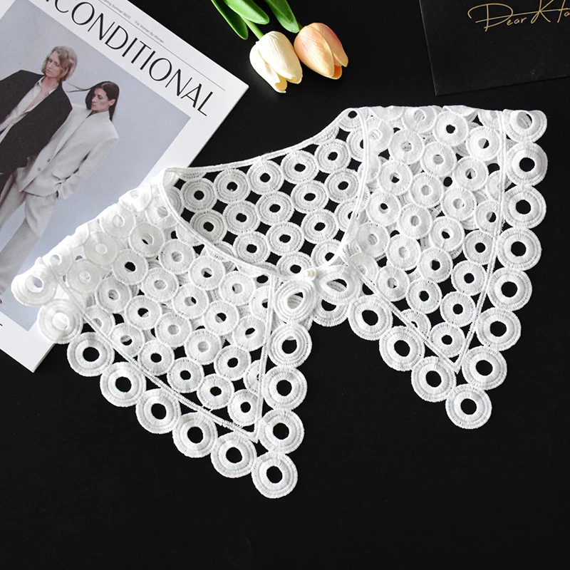 

Versatile Skirt with Handmade Hanfu Cloud Shoulder Embroidery Decoration Knitted Hollow Lace Fake Collar Hook Flower