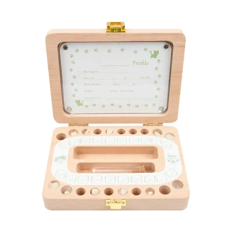 

English Wooden Baby Teeth Box Milk Teeth Storage Umbilical Lanugo Collect Tool