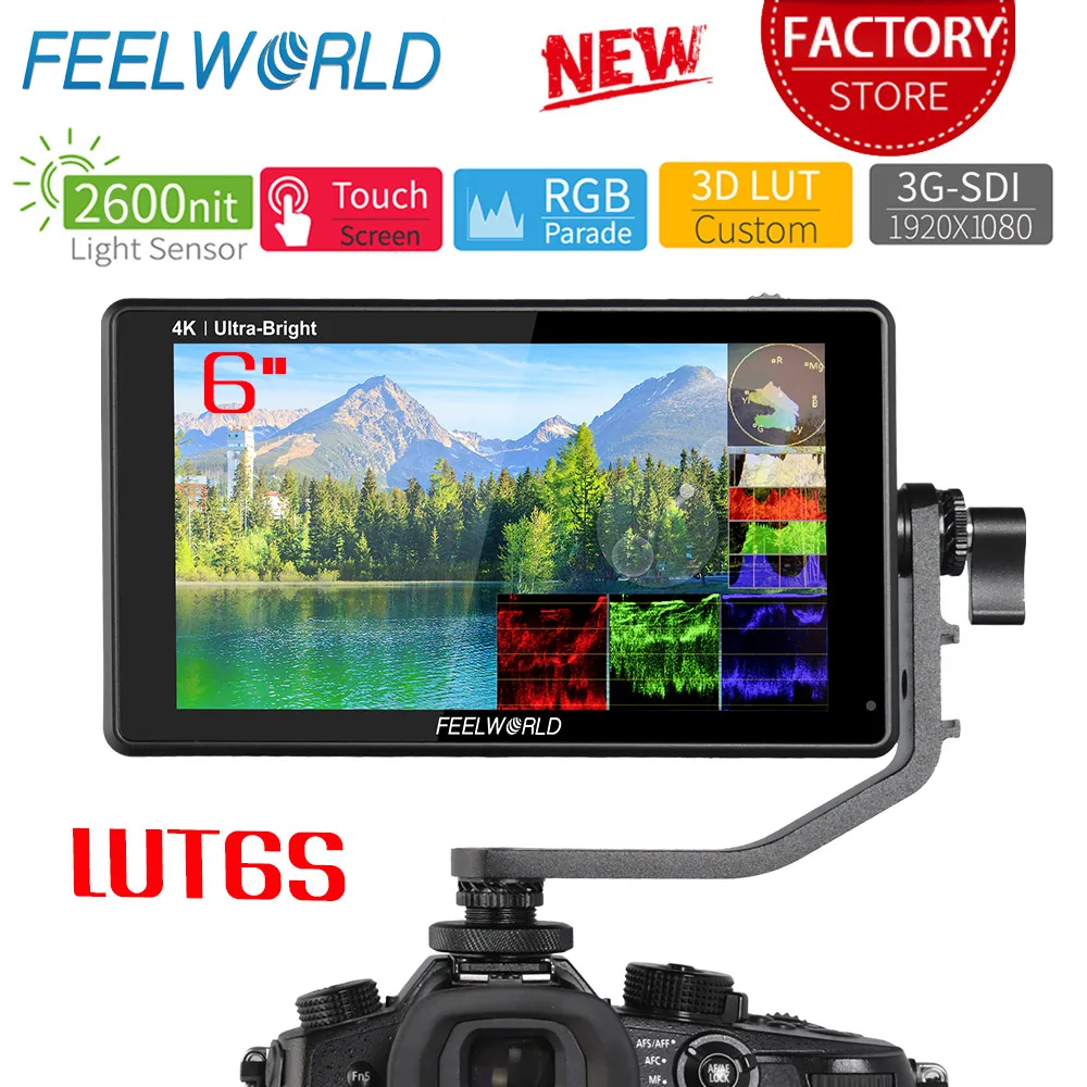 

FEELWORLD LUT6S 6-дюймовый SDI 2600nits HDR 3D LUT сенсорный экран DSLR камера полевой монитор 3G-SDI 4K HDMI вход выход 1920X108 0 IPS