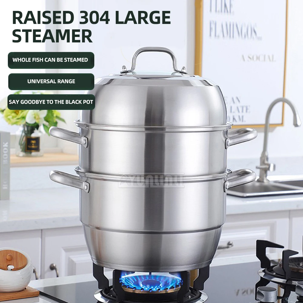 Version Fish Pot Kitchen Stainless Steel Food Steamer Pot Double Layers Boiler Induction Cooker Gas Stove