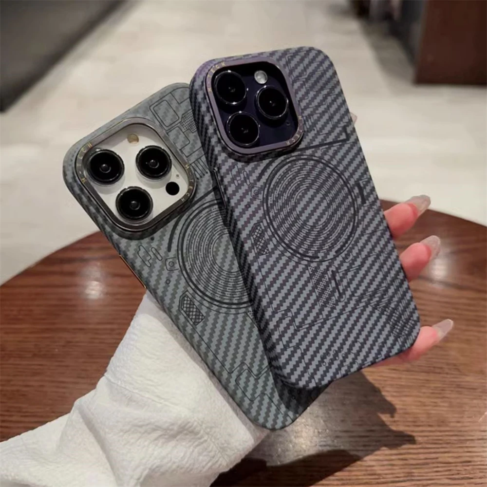 Magnetic Carbon Fiber Pattern Case For Iphone 15 14 13 Pro Max For 