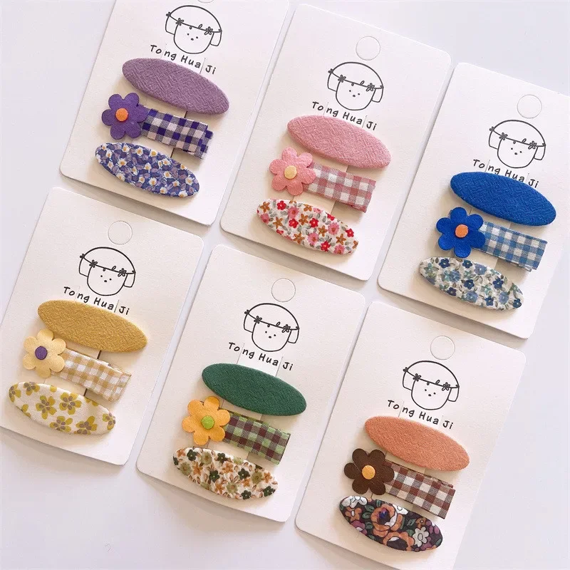 3Pcs/set Cute Floral Embroidery Hairclips Hairpins Girl Baby Hair Accessories Kids Hairwear Pleated Hair Grips Barrettes Hairpin 3