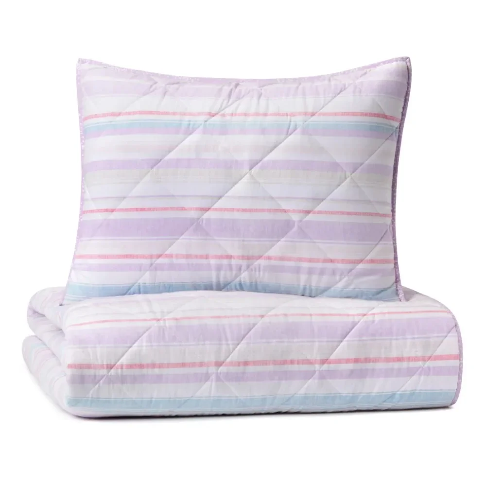 

Lavender Stripe Reversible Organic Cotton Blend Quilt Double Quilts With Free Shipping King Freight Free Cheap Quilts for Beds