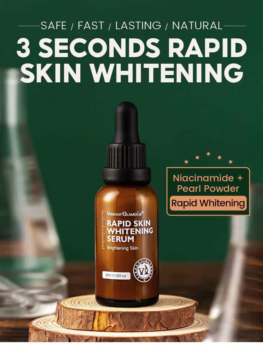 VIBRANT GLAMOUR Rapid Skin Whitening Serum Nicotinamide Pearl Powder Bleaching Face Essence Brightening Fade Dark Spots 4