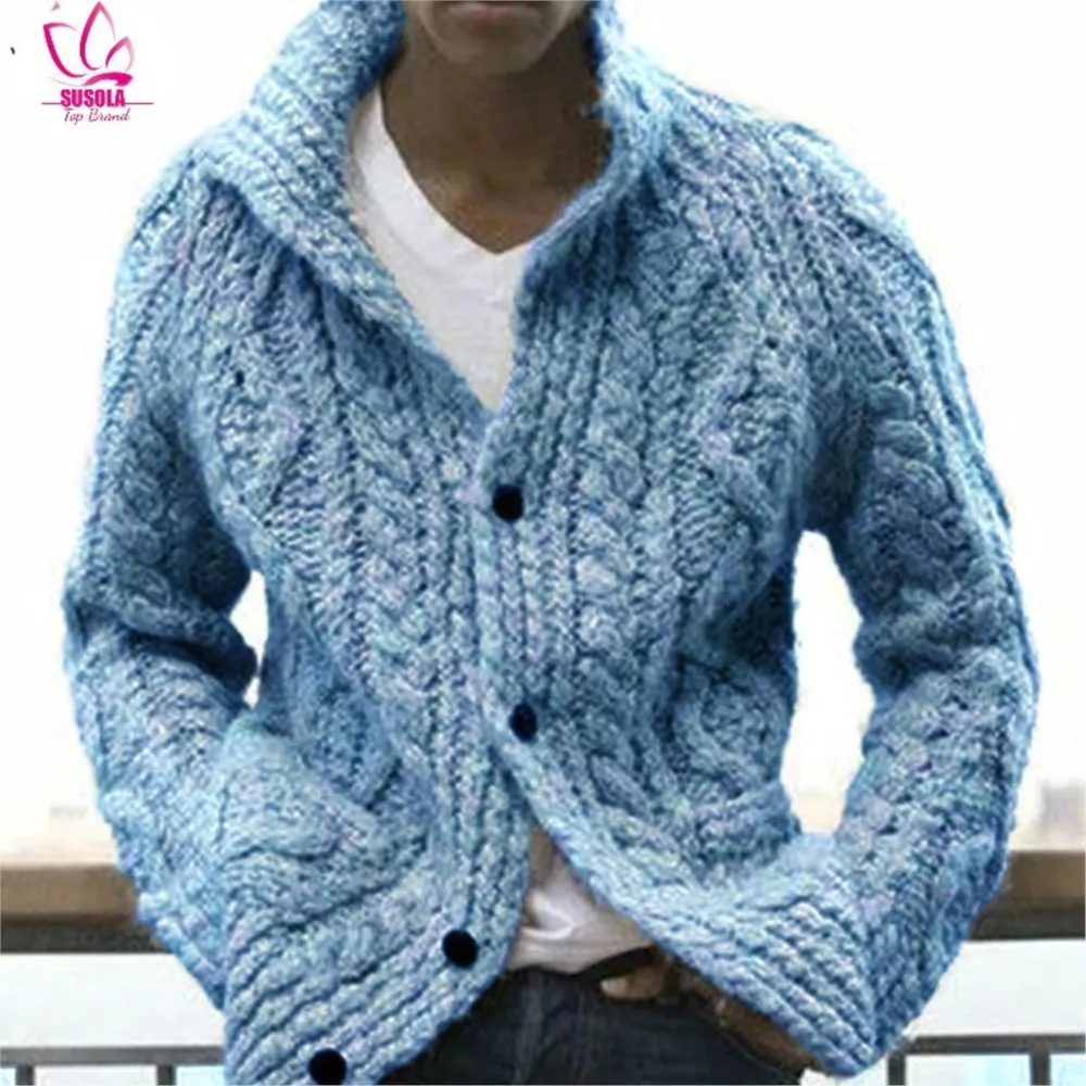 

SUSOLA Lady New Men Sweater Autumn Winter Cardigan Single Breasted Sweater Men's Long Sleeve Casual Lapel Loose Sweaters