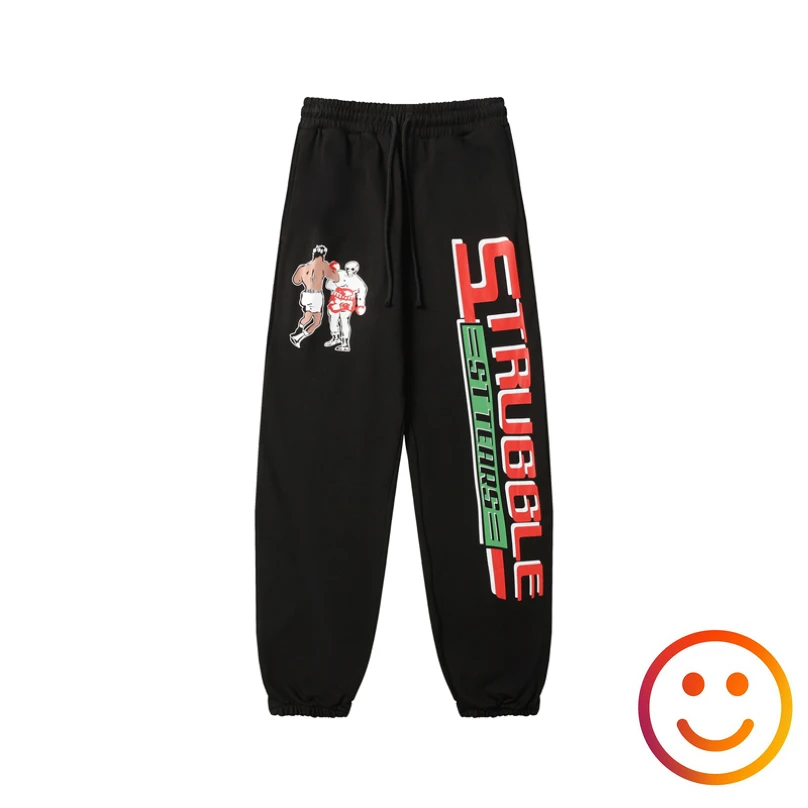 

Fight Print Saint Michael Sweatpants Men Women High Quality Black Terry Track Pants