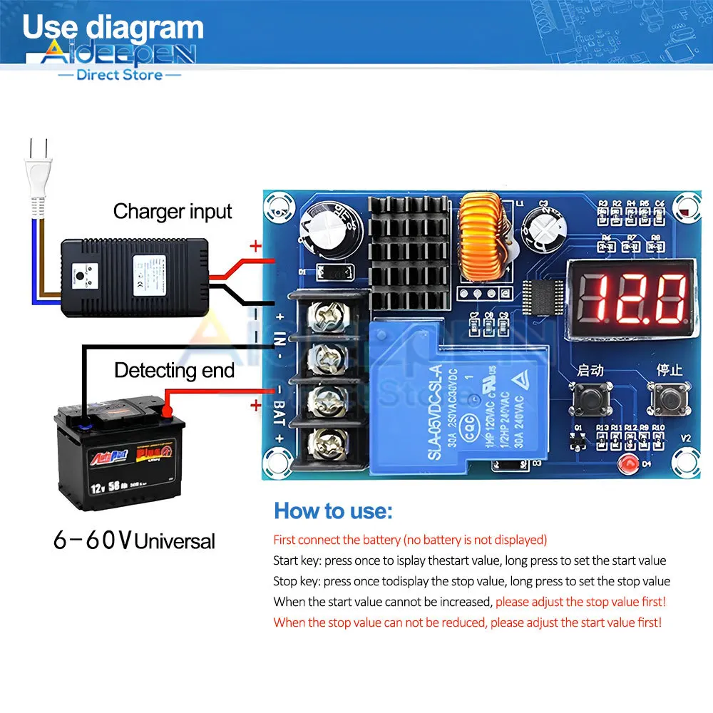 M634 Battery Charger Control Module DC 6-60V Storage Lithium Battery Charging Control Switch Protection Board Replace XH-M604