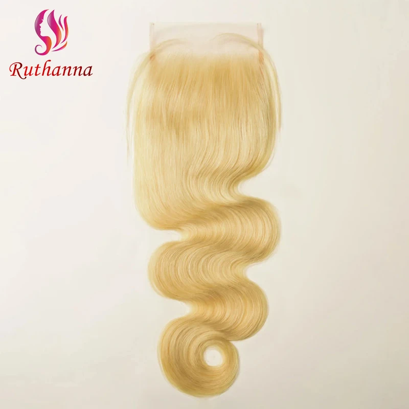 613 Blonde 4x4 Lace Closure Body Wave Human Hair Pre-Plucked Hairline 10-22 Inch Brazilian Virgin Hair Transparent Lace