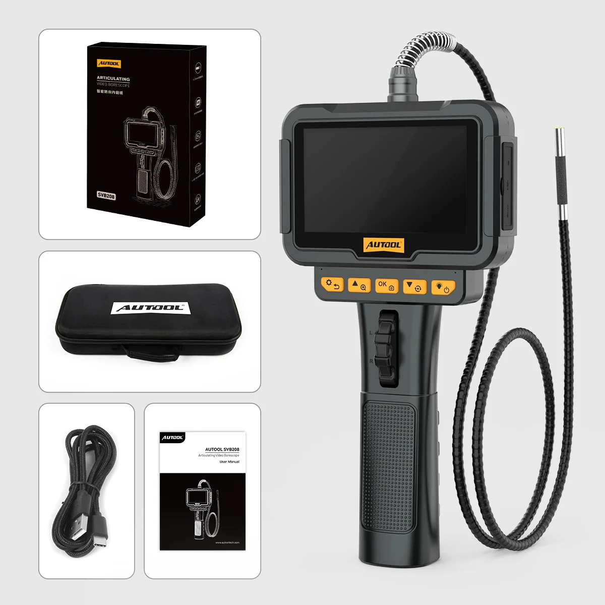 AUTOOL SVB208 6.25mm 검사 카메라 자동차 내시경 양방향 210도 내시경
