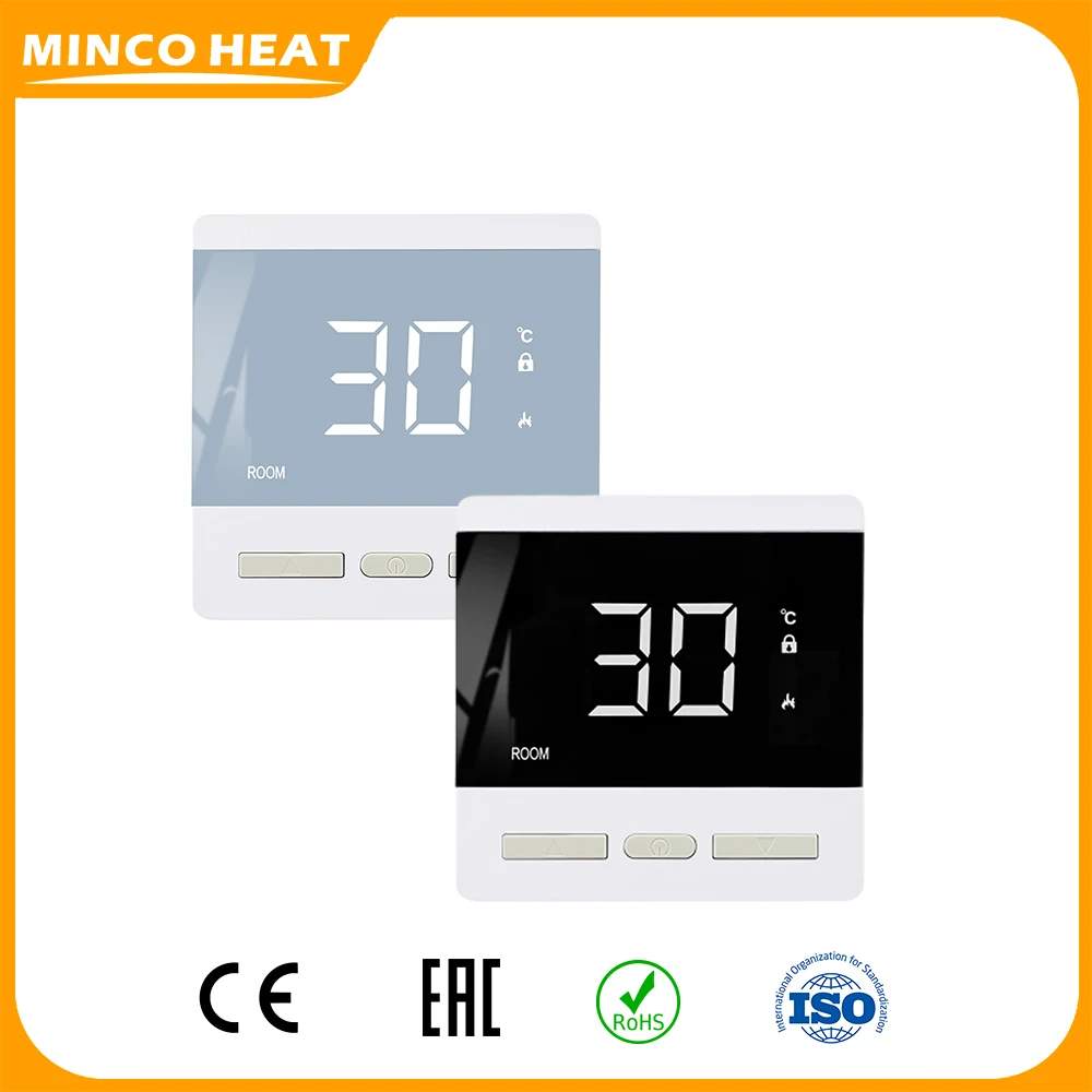 เทอร์โมสตัทควบคุมอุณหภูมิพื้นแบบแมนนวลรุ่นใหม่ Minco Heat MK02 พร้อมไฟ LED 220V 25A สำหรับระบบทำความร้อนใต้พื้นแบบไฟฟ้า 1