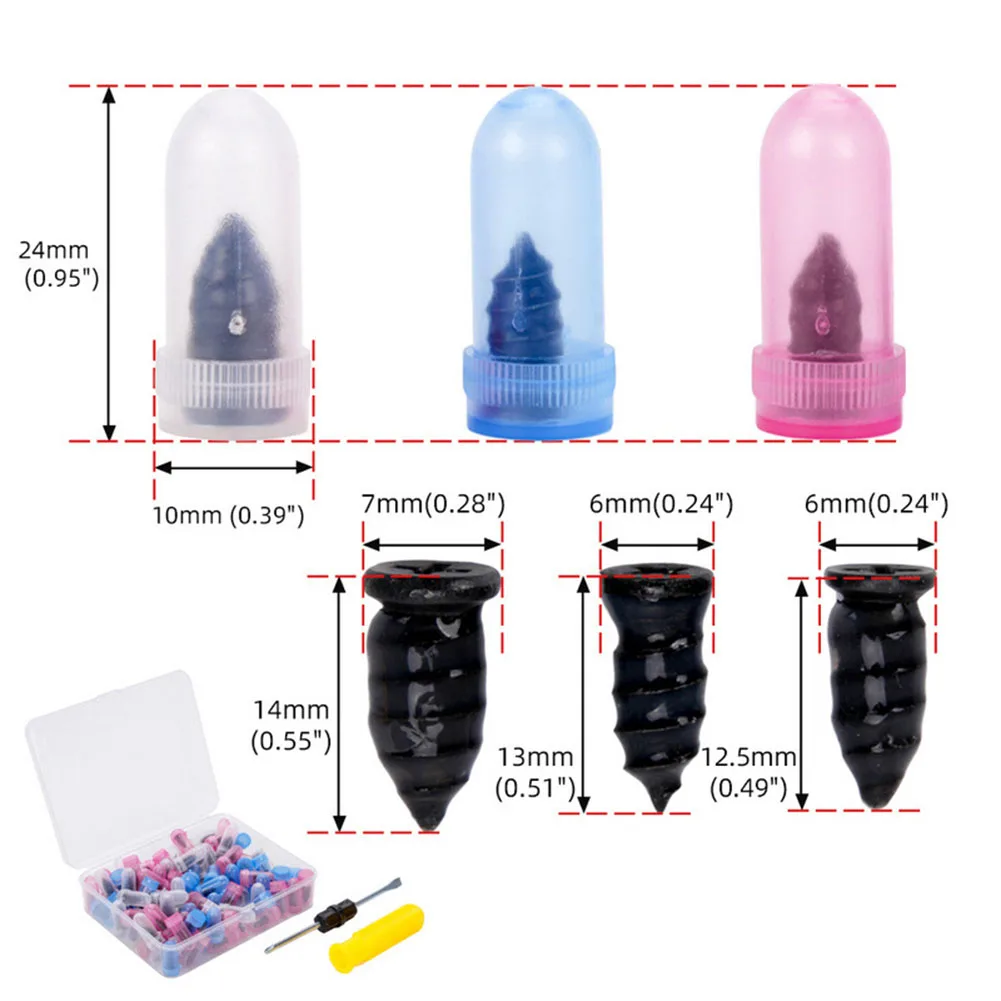 100Pcs 타이어 수리 고무 못 키트 튜브리스 타이어 펑크 수리 자동차 오토바이 바퀴 타이어 부품 타이어 수리 도구