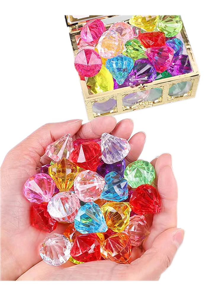 2 Boxes Acrylic Gemstones Toys Fake Crystal Colorful Treasure Gems With  Treasure Chest