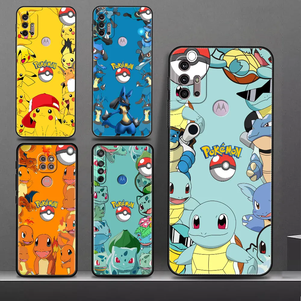 Pikachu Cartoon Gengar Sac Custodia Di Lusso Nera Per Motorola Moto G22 G30 G50 4G Edge 20 Pro One Fusion G52 30 Neo G9 Plus Cover