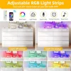 8 Drawer Dresser w LED,White Dresser, 8 Chest of Drawers w Deep Drawers Glass Top High Gloss Surface,Storage Organizer Cabinet 6