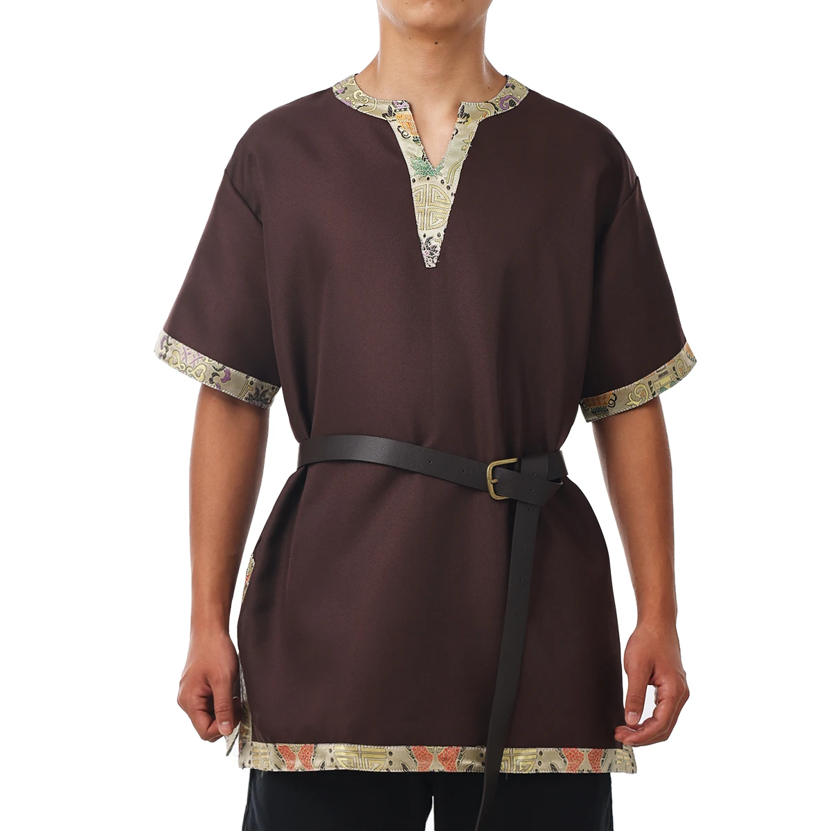 

Mens Tunic Pirate Costume Short Sleeve Medieval Cosplay LARP Shirt Tops