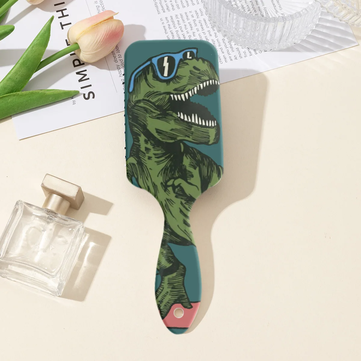 1 Stück Quadratischer Dinosaurier-Haarkamm, Mini Antistatischer Kopfhaut-Massagekamm, Haarbürste für Salon und Styling – Detail 6