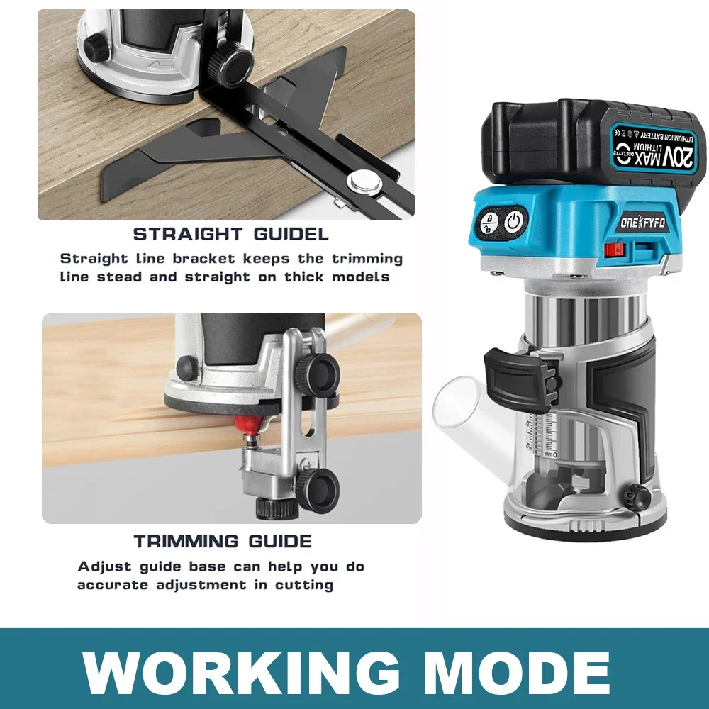 Brushless 6 Speeds Electric Trimmer Aluminum Alloy Base Cordless Wood Router Woodworking Engraving Slotting for Makita Battery 5