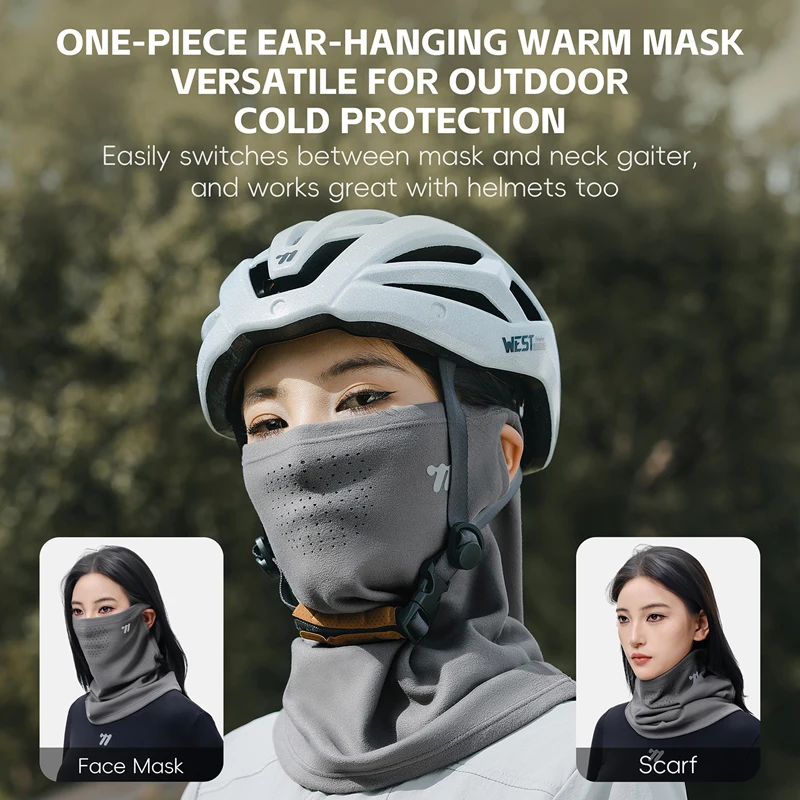 WEST BIKING Thermal Cycling Mask Winter Windproof Breathable Ear-hanging Mask Skiing Climbing Scarf Warm Balaclava Sports Gear