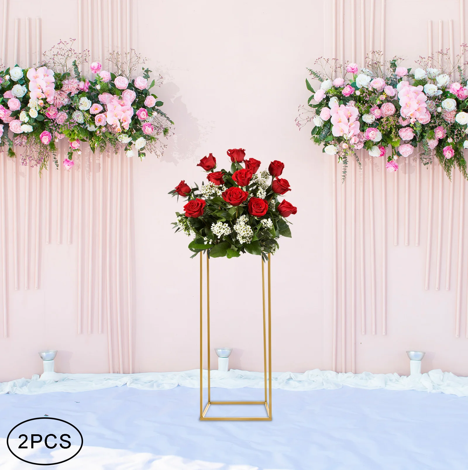 

2PCS DIY Wedding Flower Stand, 31.5in Gold Rectangular Flower Holder for Celebration and cafe balcony garden decor