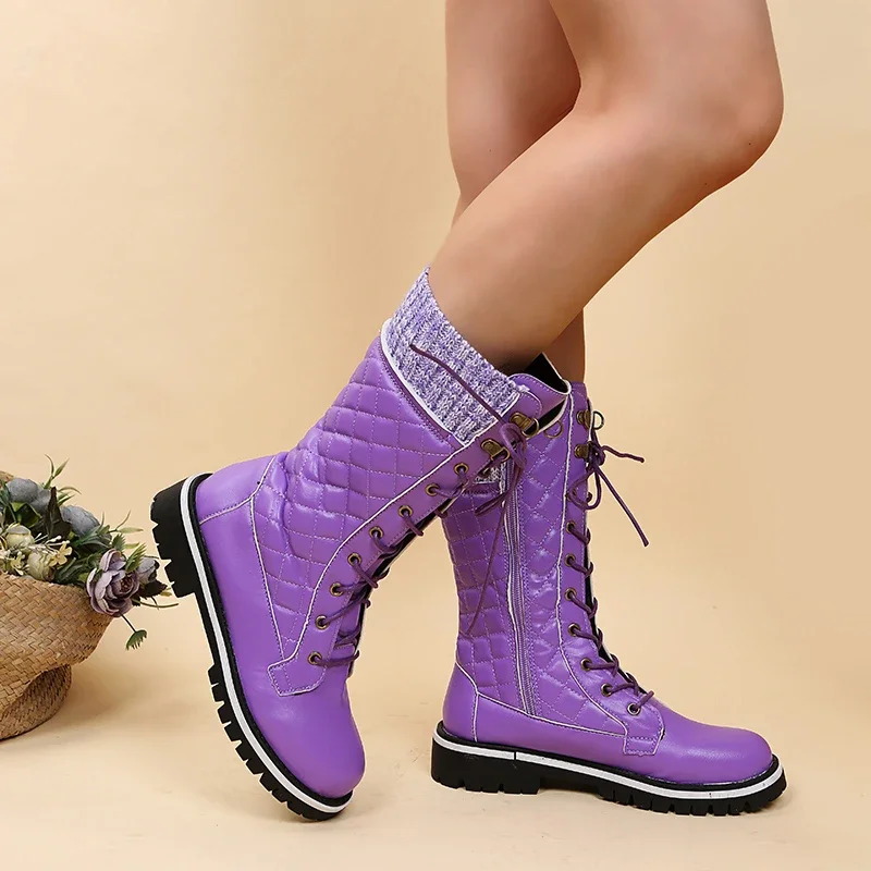 

Women Plush Mid-calf Platform Boots 2023 Winter New Designer Warm Snow Boots Ladies Furry Lace Up Platform Shoes Botas De Mujer