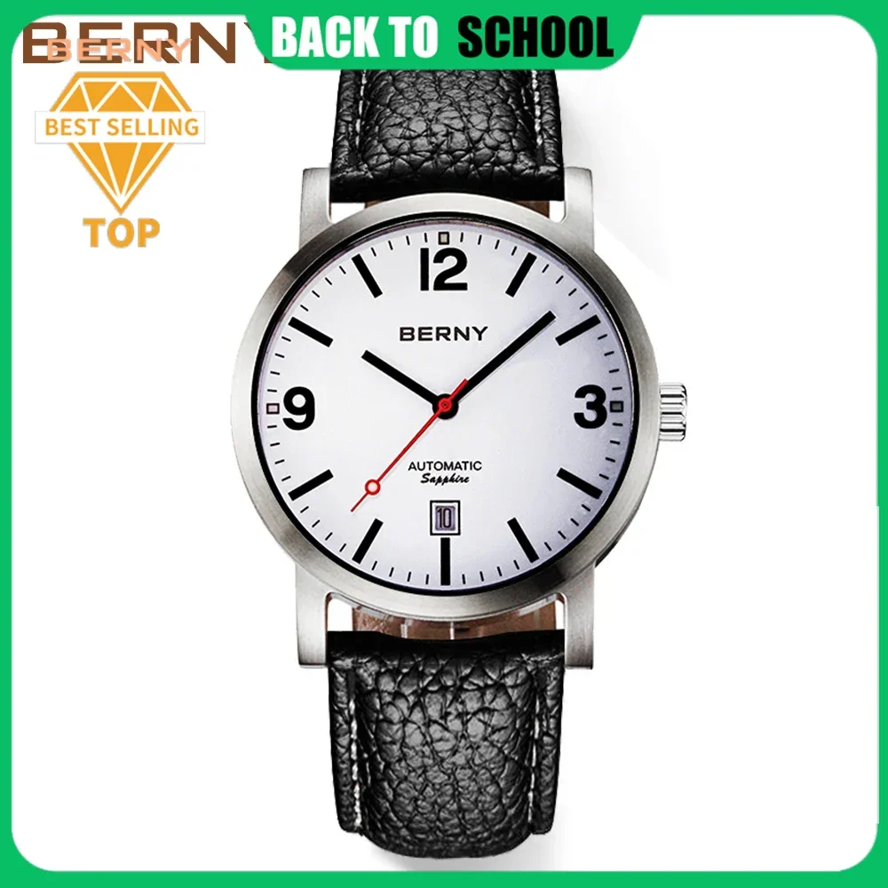 Mechanical Watch BERNY Men Mechanical Wristwatch 5ATM Waterproof Swiss Railway Timepiece Automatic For Male