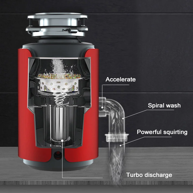 560W Sink Food Waste Disposers 7Layer Grinding Motor Replaceable Sink Outer 114mm 140mm 160mm 180mm Stainless Steel Food Grinder 5
