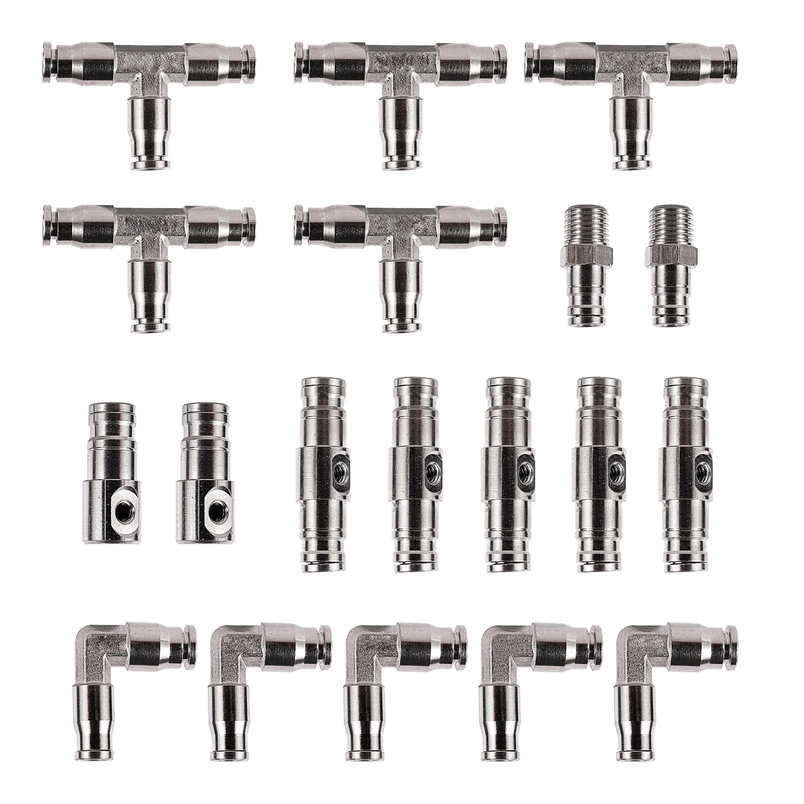 

3Pcs 1/4" Slide Lock Quick Connector High Pressure OD 6.35mm Pipe Tee Elbow Straight Fitting Misting Irrigation Nozzle Connector