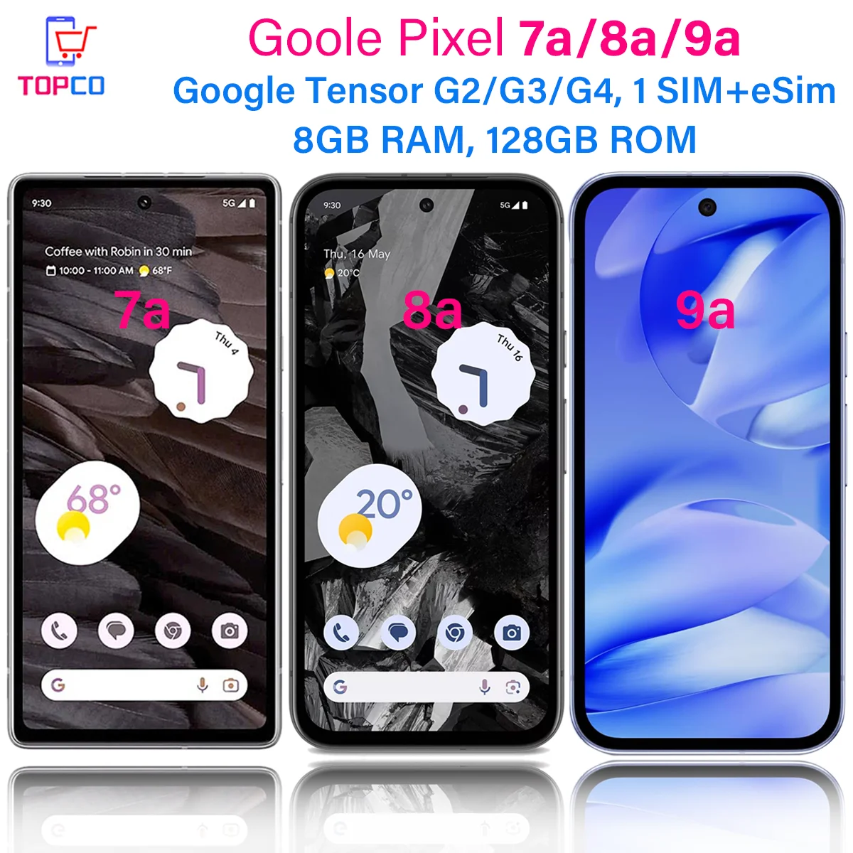 Google Pixel 7a/8a/9a 5G 128GB 8GB RAM 6.1" 6.3" Google Tensor G2/G3/G4 NFC eSim Android Unlocked Original Cell Phone