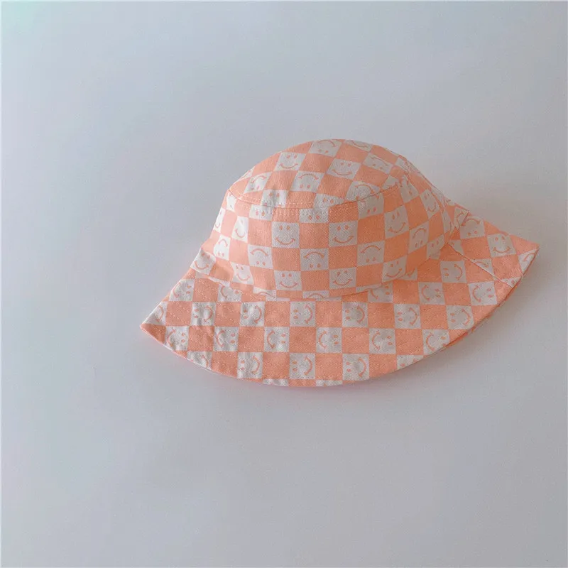 Summer Outdoor Shading Hat Boys Toddler Girls Fashion Casual Plaid Pattern Cute Smiley Print Pattern Children's Hat 2022 New baby accessories box