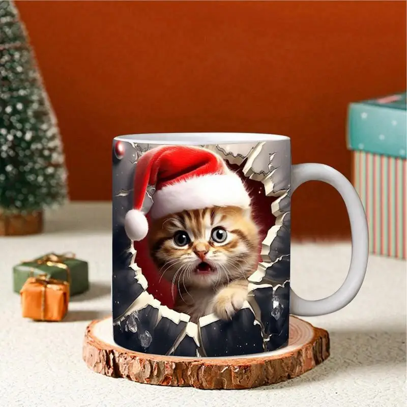 

3D Christmas Snowman Painted Mug Ceramic Coffee Mug Creative Cat Tea Milk Mugs Birthday Christmas Decor Gifts Tea Water Cup