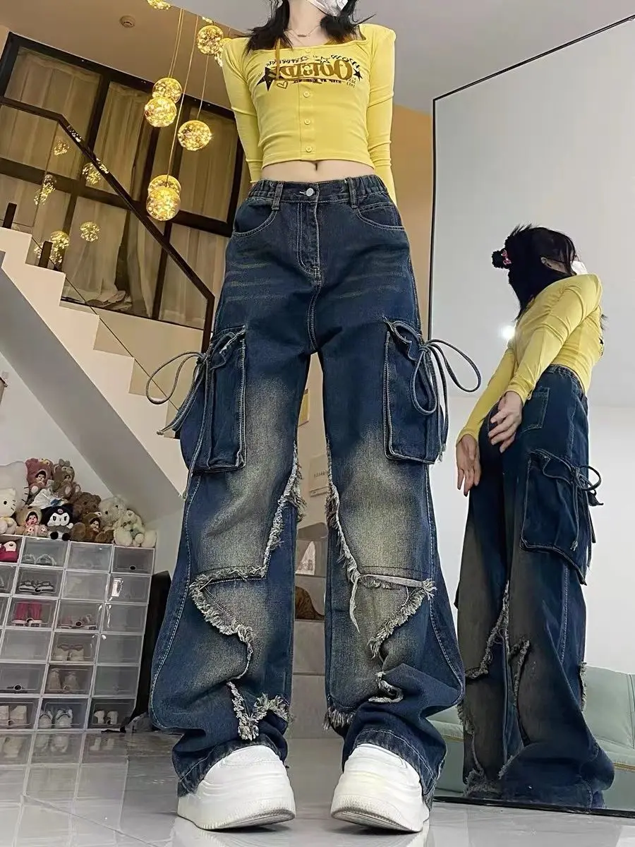 Pantalon Vaqueros De Industria Pada Con Múltipl Bolsillos Ropa De Trabajo De Calle Americana Mujer Y2K Moda Gótica Tilo Punk Piso Suelto Pantalón De Pierna Ancha 240815 De 20,94 € | DHgate