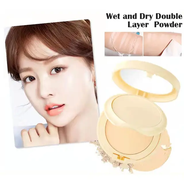 Fine Powder Pancake Facial Makeup Oil Control Lasting 1pcs Pores Concealer Wet Dual-use Grinding Powder Dry Invisible Skin L5P8