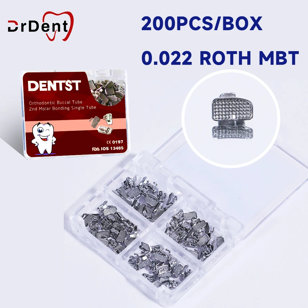 200 unids/caja de tubos bucales de ortodoncia Dental 1. ° 2. ° Molar Bondable monobloque Base no Convertible Roth / MBT 0,022