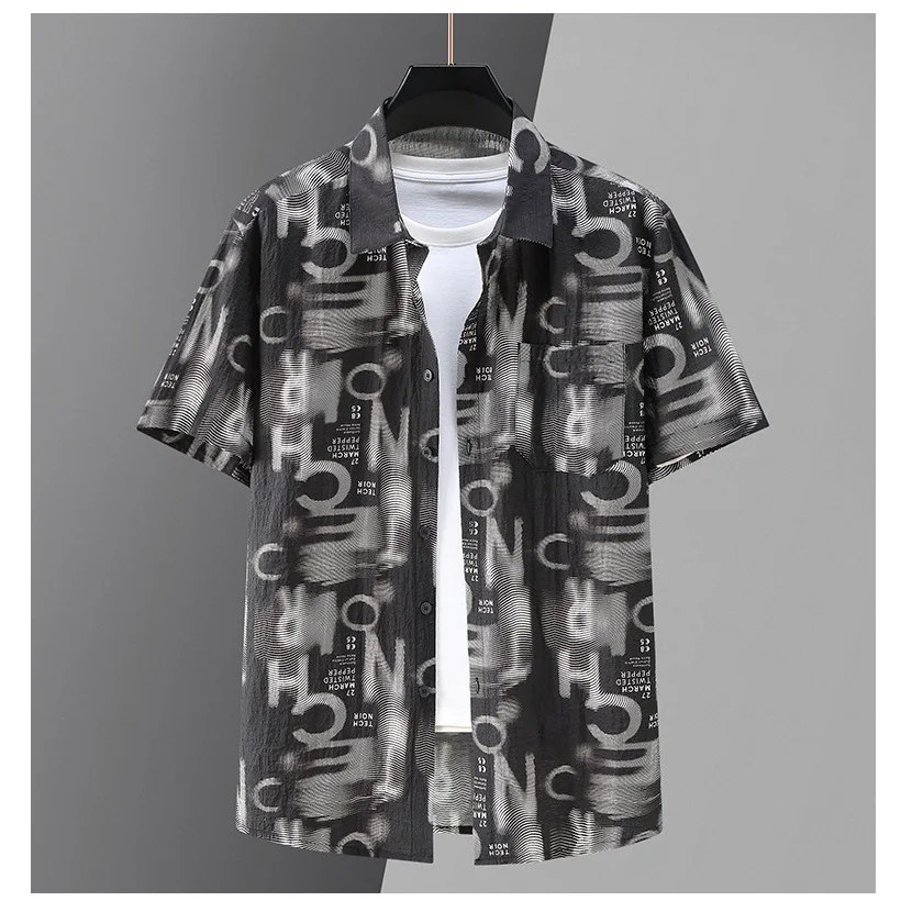 

Summer men's quick drying letter printed shirt short sleeved plus size lapel loose casual super 11xl 180kg arabic shirt