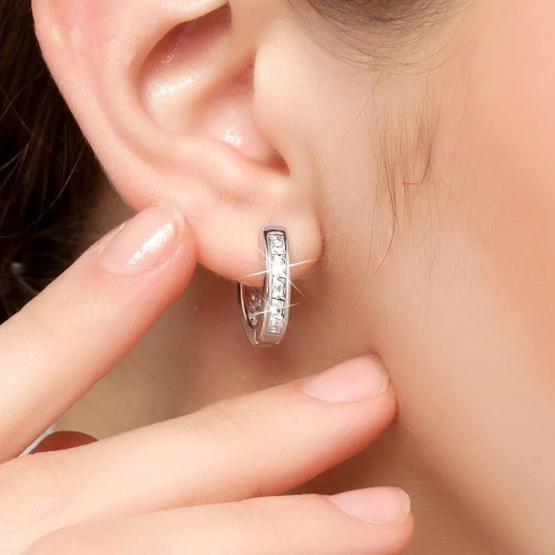 New 925 Sterling Silver Shining Zircon Earrings Women's