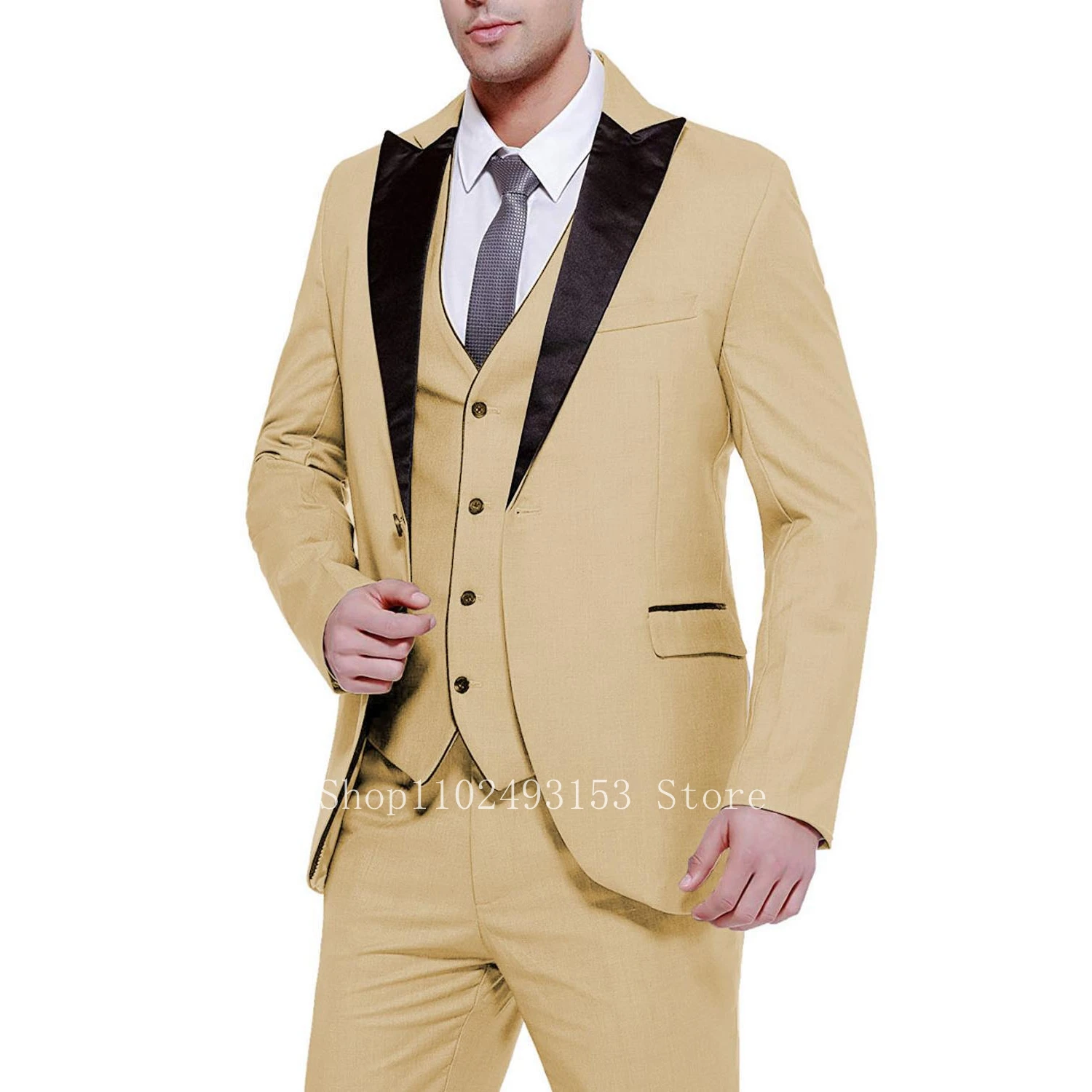 

2023 New Arrival Slim Fit Suit For Men Peak Lapel 3 Pieces Male Suits Groomsmen Bridegroom Wedding Tuxedos Costume Homme Mariage