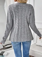 Women's simple solid color long sleeved cardigan knitted sweater for autumn and winter - Image 2