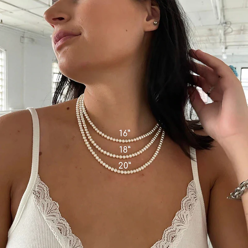 Tarnish Free 4mm White Shell Pearl Beads Stacker Necklaces