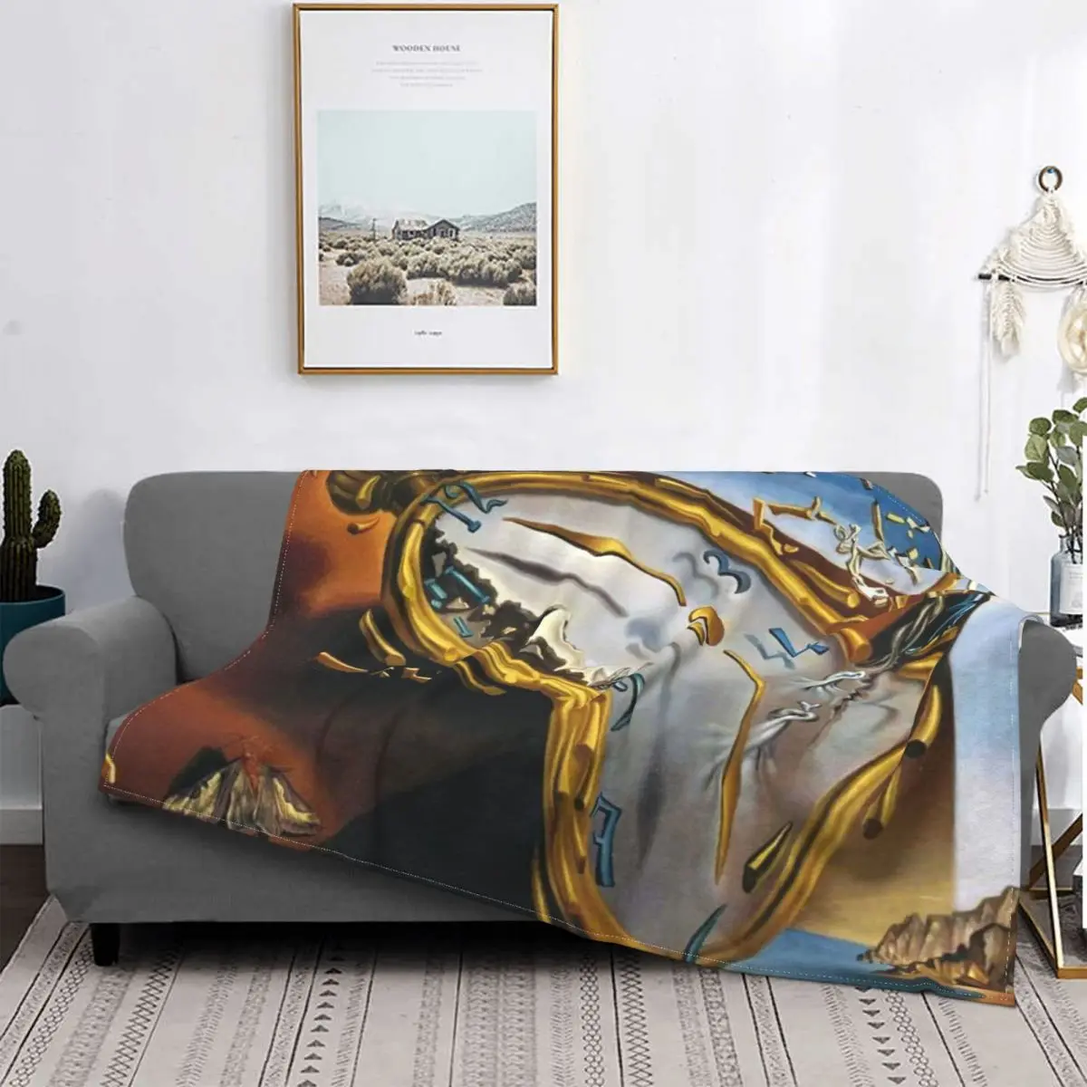 

Salvador Dali Painting Art Blanket Warm Fleece Soft Flannel Melting Watch Throw Blankets for Bedding Sofa Outdoor Spring Autumn