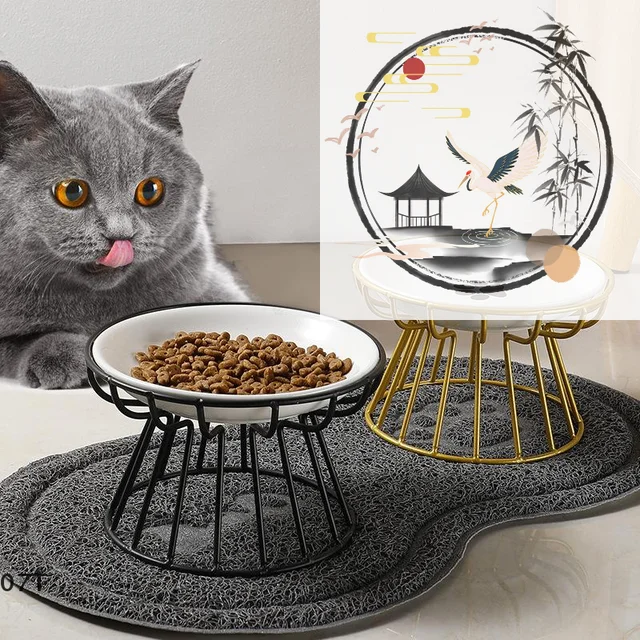 Ceramic Raised Pet Bowl Food Water Treats For Cats &amp Doggie Cat Stand Bowl Dogs Supplies Outdoor Feeding Drinking Accessories