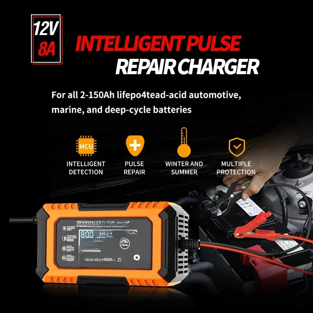 12V8A 충전기, 자동차 배터리 충전기, 오토바이 배터리 충전기, 리튬 인산철 배터리