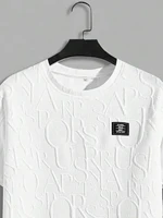 Ensemble deux pièces t-shirt et Short à col rond avec lettres texturées pour hommes, coupe régulière, t-shirt et Short décontractés à manches courtes 4