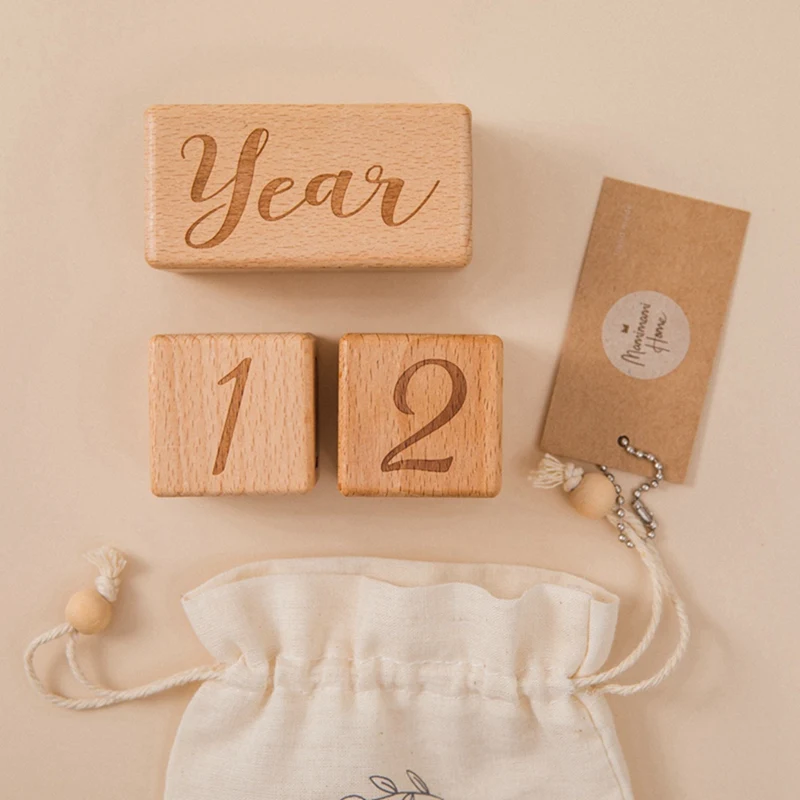 

3 Piece Baby Monthly Record Growth Milestone Block Infant Birth Gift Souvenir Wooden Baby Photography Props Photo Milestone