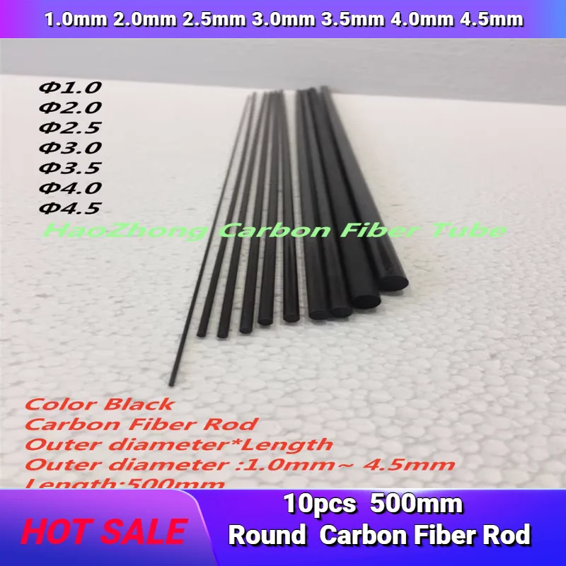 

10pcs Carbon Fiber Rods For RC Airplane Matte OD1.0mm 2.0mm 2.5mm 3.0mm 3.5mm 4.0mm 4.5mm Black length 500mm