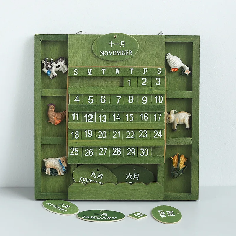 Creative Cool Wooden Retro Perpetual Calendar Wall Calendar Desktop Accessories Photography Props Home Office