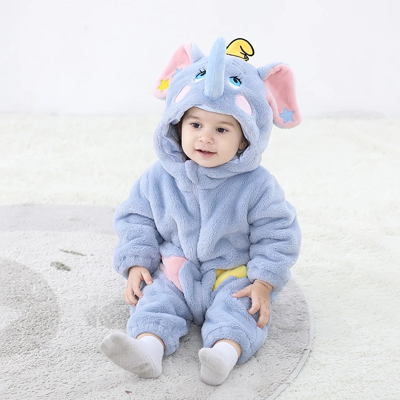 Kigurumis Lovely Elephant Vestiti per neonati Body in flanella invernale Ragazzi Ragazze Pagliaccetto Caldo costume cosplay Vestito con cappuccio - immagine 3