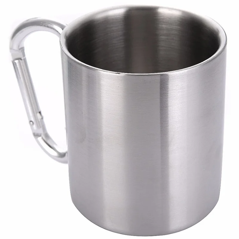 Stainless Steel Travel Tumbler with Self-Locking Carabiner Handle - 300ml